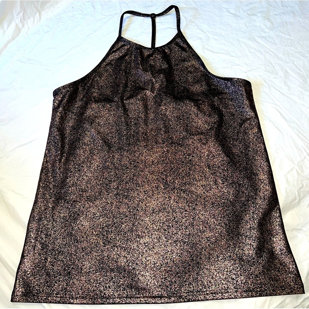 Fabletics copper/bronze metallic high neck tank